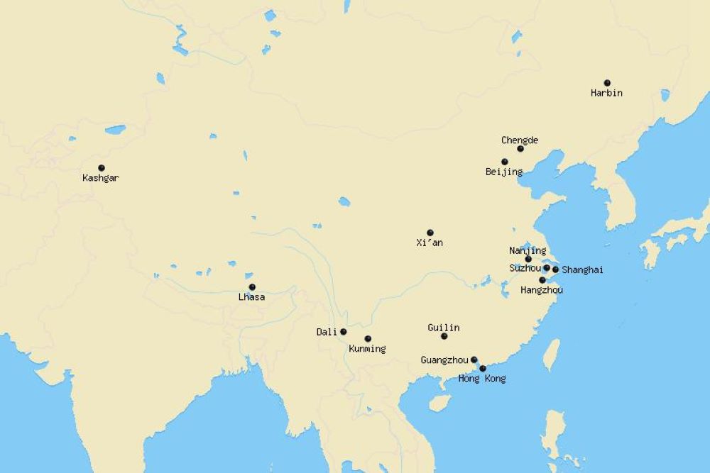 نقشه شهرهای توریستی چین